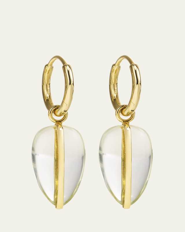 14K Yellow Gold Green Amethyst Pebble Earrings